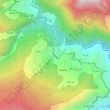 Topografische Karte Phata, Höhe, Relief