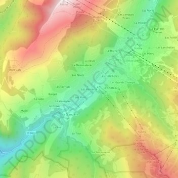 Topografische Karte Les Perrières, Höhe, Relief