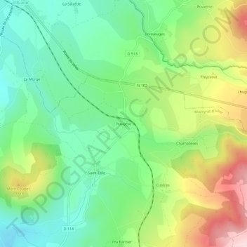 Topografische Karte Rougeac, Höhe, Relief