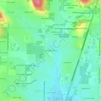 Topografische Karte Lakewood Manor, Höhe, Relief