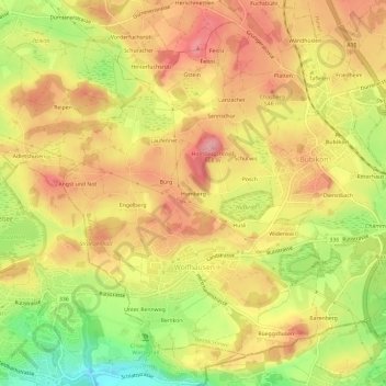 Topografische Karte Homberg, Höhe, Relief