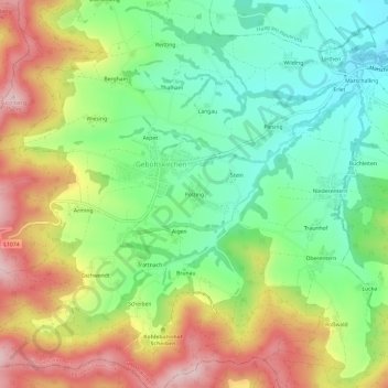 Topografische Karte Polzing, Höhe, Relief