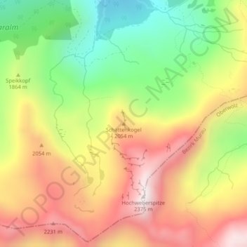 Topografische Karte Schattenkogel, Höhe, Relief
