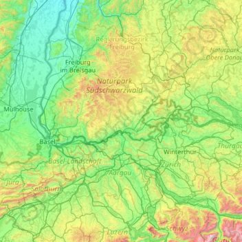 Topografische Karte Waldshut, Höhe, Relief
