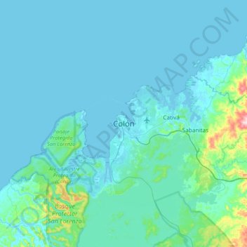 Topografische Karte Colón, Höhe, Relief