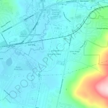 Topografische Karte Yankee Orchards, Höhe, Relief