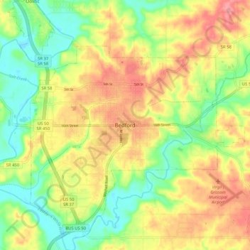 Topografische Karte Bedford, Höhe, Relief