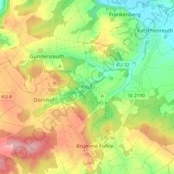 Topografische Karte Proß, Höhe, Relief