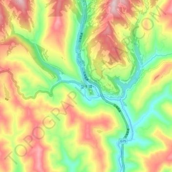 Topografische Karte 卫子镇, Höhe, Relief