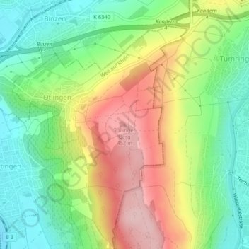 Topografische Karte Tüllinger Berg, Höhe, Relief