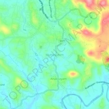 Topografische Karte Muttippalam, Höhe, Relief