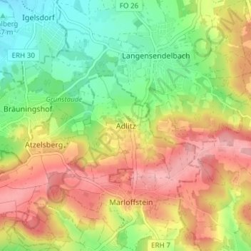 Topografische Karte Adlitz, Höhe, Relief