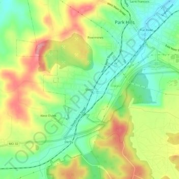 Topografische Karte Elvins, Höhe, Relief