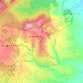 Topografische Karte Gentleshaw, Höhe, Relief
