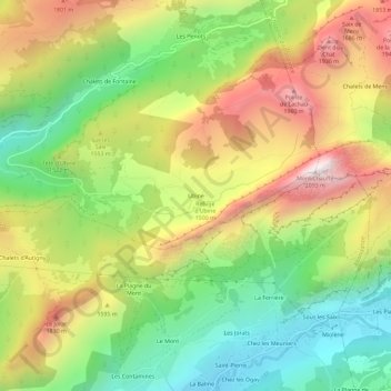 Topografische Karte Ubine, Höhe, Relief