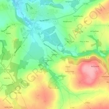 Topografische Karte Kerever, Höhe, Relief