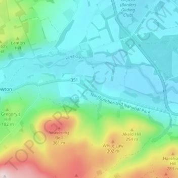 Topografische Karte Yeavering, Höhe, Relief