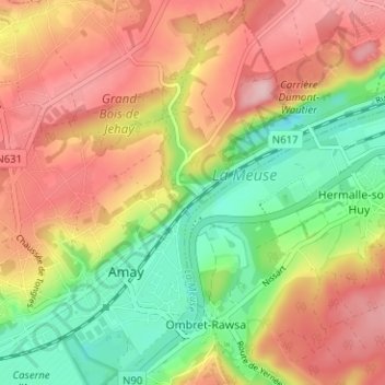 Topografische Karte Flône, Höhe, Relief