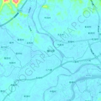 Topografische Karte 塘口镇, Höhe, Relief