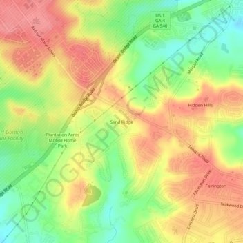 Topografische Karte Sand Ridge, Höhe, Relief
