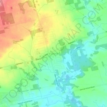 Topografische Karte St George, Höhe, Relief