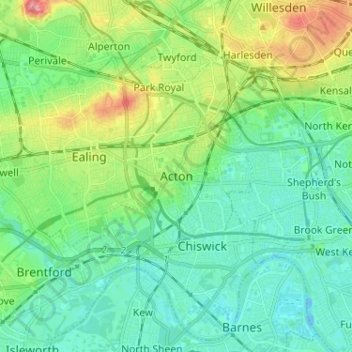 Topografische Karte Acton, Höhe, Relief