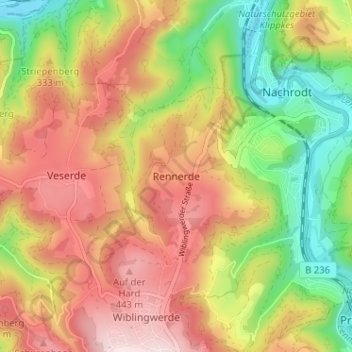 Topografische Karte Rennerde, Höhe, Relief