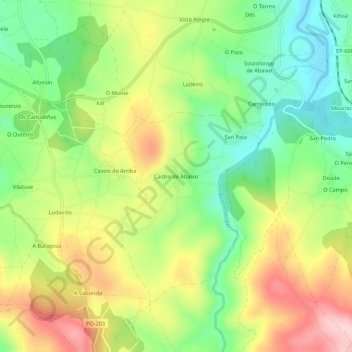 Topografische Karte Castro de Abaixo, Höhe, Relief