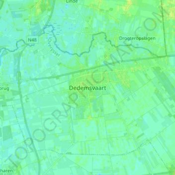 Topografische Karte Dedemsvaart, Höhe, Relief