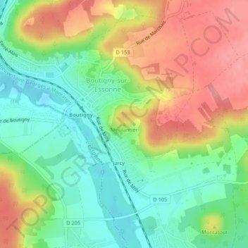 Topografische Karte Moulantier, Höhe, Relief