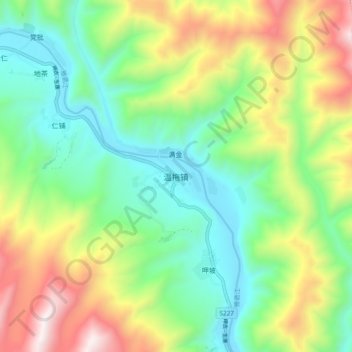 Topografische Karte 温拖镇, Höhe, Relief