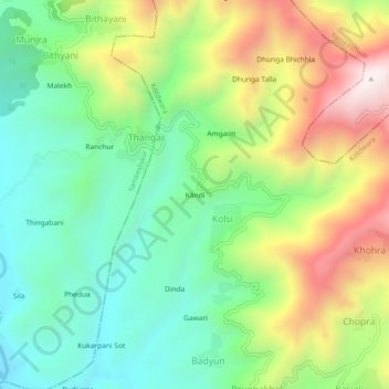 Topografische Karte Kāndi, Höhe, Relief