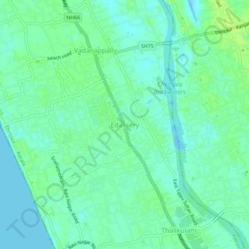 Topografische Karte Edassery, Höhe, Relief