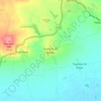 Topografische Karte Toynton All Saints, Höhe, Relief
