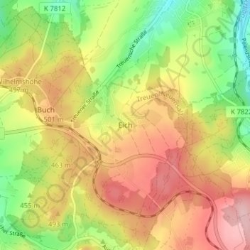 Topografische Karte Eich, Höhe, Relief