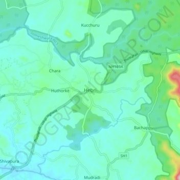 Topografische Karte Hebri, Höhe, Relief