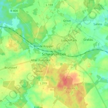 Topografische Karte Schwarzenbek, Höhe, Relief