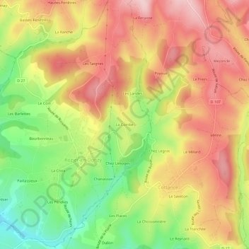 Topografische Karte La Combe, Höhe, Relief