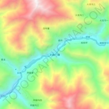 Topografische Karte 半扇门镇, Höhe, Relief