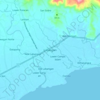 Topografische Karte Labangan, Höhe, Relief