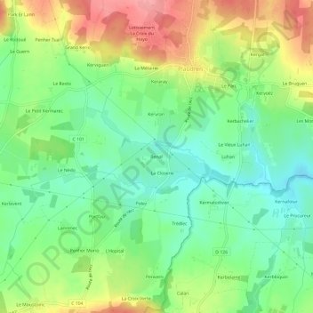 Topografische Karte Renal, Höhe, Relief