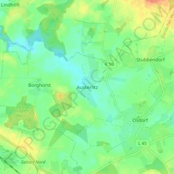 Topografische Karte Austerlitz, Höhe, Relief