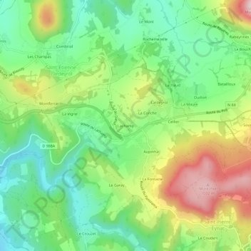 Topografische Karte Lachamp, Höhe, Relief