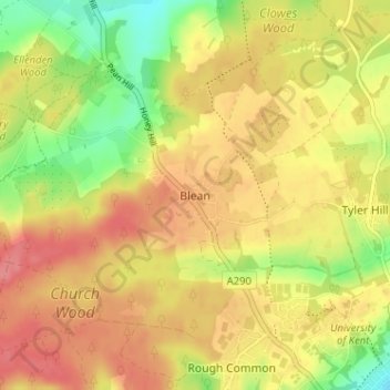 Topografische Karte Blean, Höhe, Relief