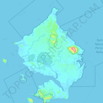 Topografische Karte Pulau Natuna Besar, Höhe, Relief