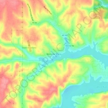 Topografische Karte Monte Ne Shores, Höhe, Relief