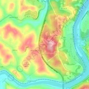 Topografische Karte Harmony Grove, Höhe, Relief