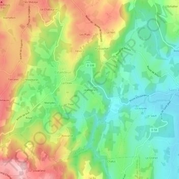 Topografische Karte Jalatogne, Höhe, Relief