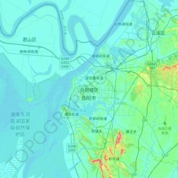 Topografische Karte 岳阳楼区, Höhe, Relief