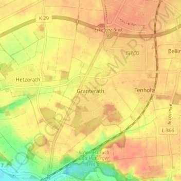 Topografische Karte Granterath, Höhe, Relief